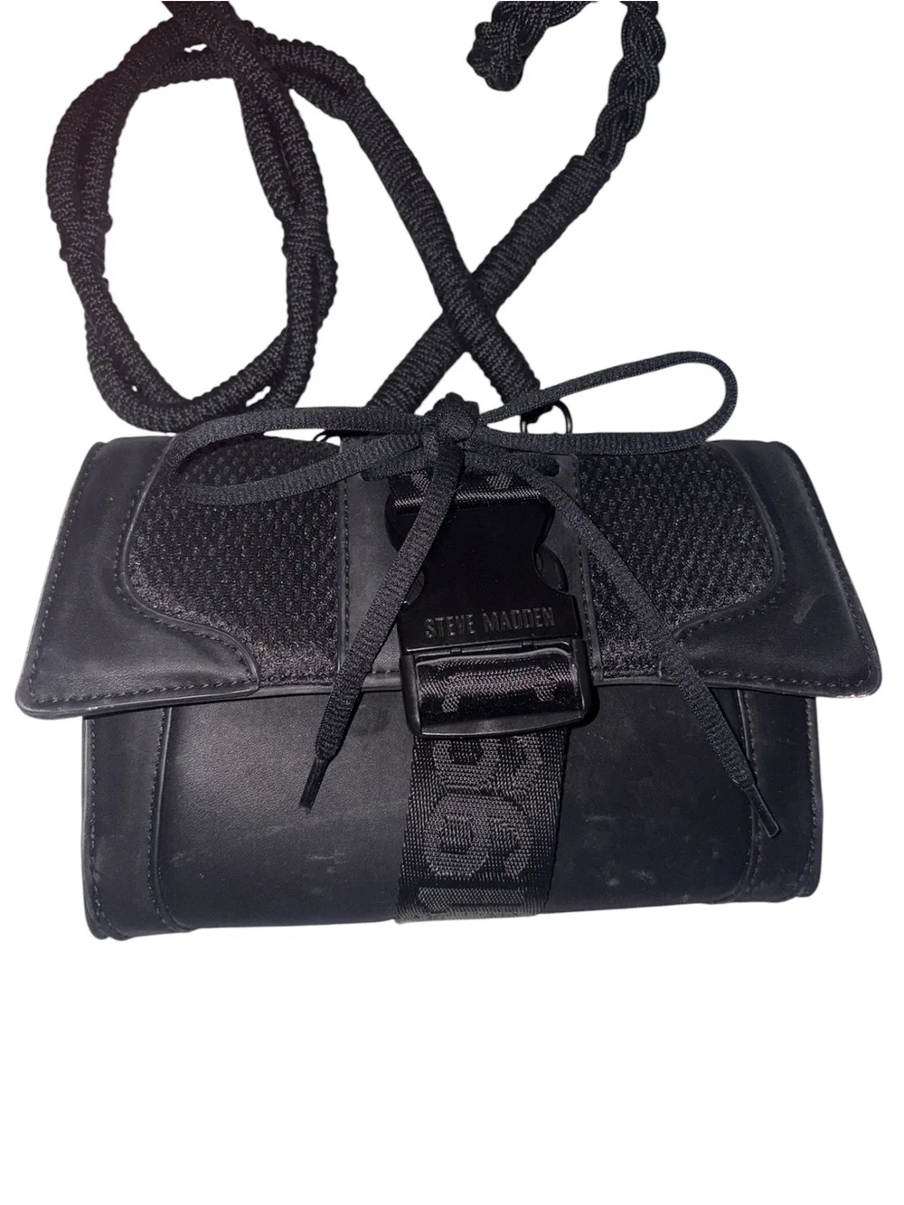 Steve Madden Black Braided Strap Crossbody Bag